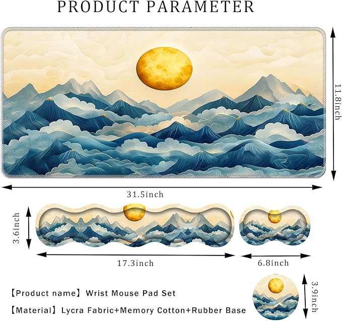 Keyboard Wrist Rest SetMemory Foam Wrist Support Mouse Pad31.5x11.8 Desk Mat for Comfortable Typing &amp Pain ReliefNon-Slip Base for Office &amp Home Use - Mountain and Moon