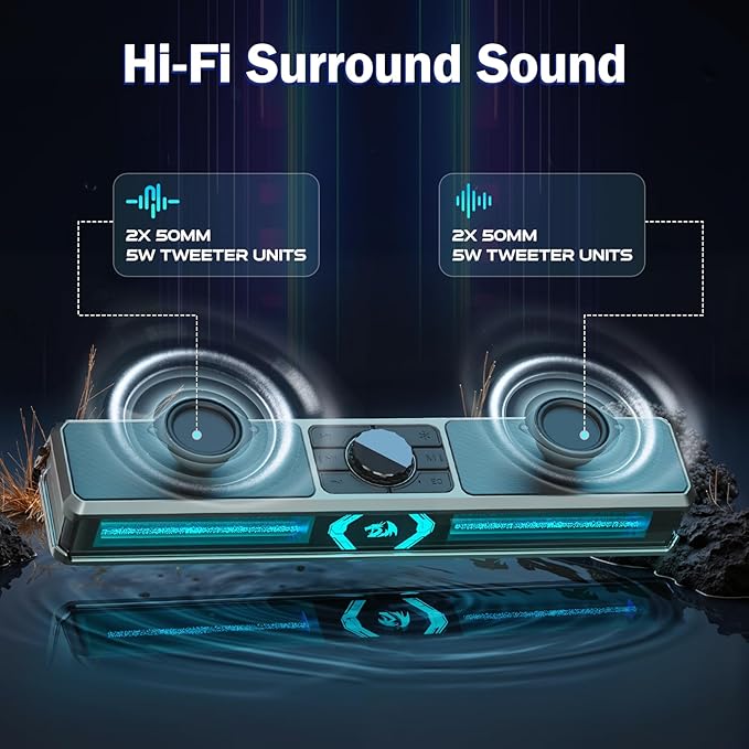 Redragon Computer Speakers PC Speakers Stereo Desktop Sound-bar for Computer Desktop Laptop Monitor PC Pad Cellphone Bluetooth &amp USB Input GS524