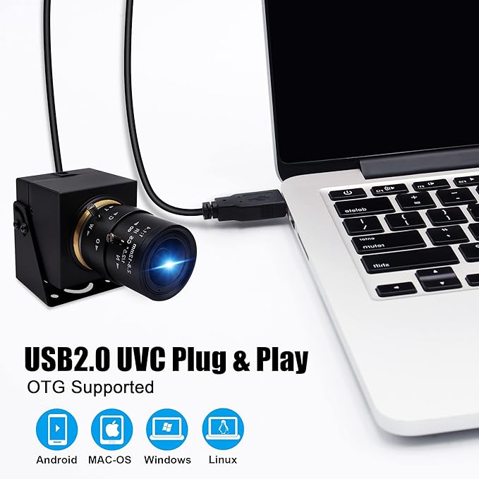 SVPRO USB Camera 1080P Full HD Webcam 2MP Machine Vision Industrial Camera 2.8-12mm Varifocal Lens Manual Focus Webcam 100fps/60fps/30fps for WindowsMacLinuxAndroid