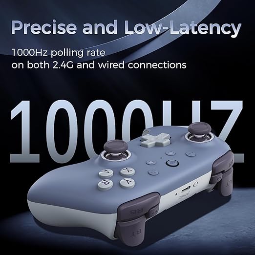AKNES 8Bitdo Ultimate 2C Wireless 2.4G Controller for Windows PC and Android Gamepad with Hall Effect Joysticks and Hall Triggers 1000Hz Polling Rate Remappable L4/R4 Bumpers - Blueberry