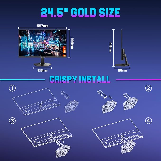SANSUI Gaming Monitor 24.5 300hz 240hz FHD 1080P 1ms FPS PC Monitor Gaming HDR FreeSync DisplayPort x2 HDMI x2 Fast IPS 120% sRGB Audio Jack VESA Support Desktop Compatible(ES-G25X1 PRO)