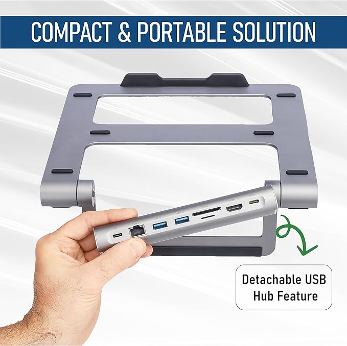 ClearClick 6-in-1 USB-C Portable Docking Station &amp Laptop Stand - 2X USB 3.0 Ports HDMI LAN Ethernet SD Card Reader MicroSD Card Reader USB PD Charging