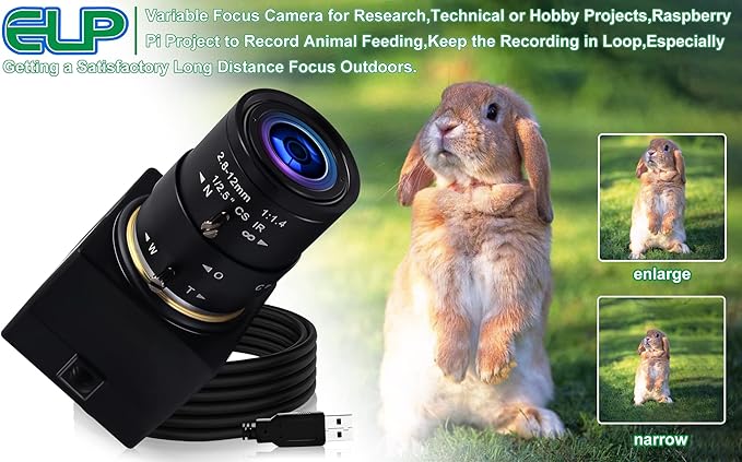1080P USB Webcam with Zoom 2.8-12mm Vari-Focus PC Camera - 100fps/60fps Varifocal Lens