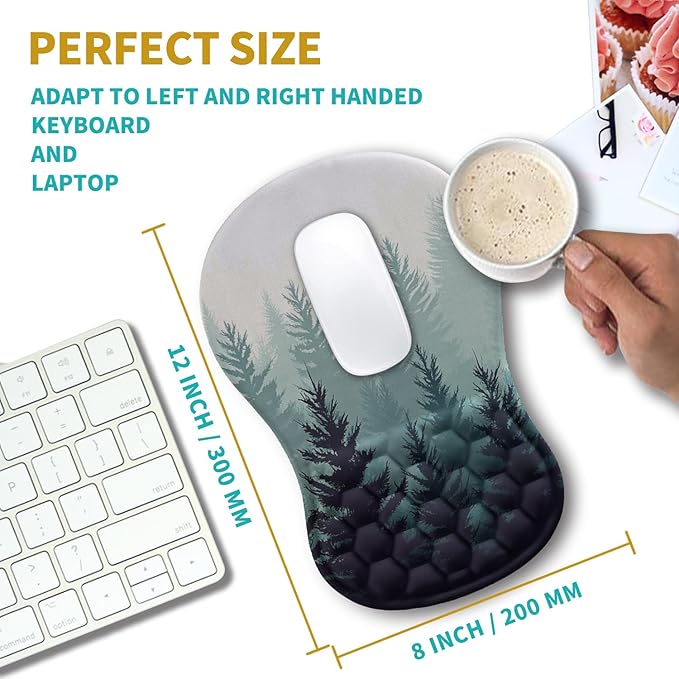 Hokafenle Ergonomic Mouse Pad Wrist Support Wrist Rest Mousepad for Carpal Tunnel Pain Relief with Integrated Memory Foam Slope Massage Bulge (11.8x7.9 inchForest