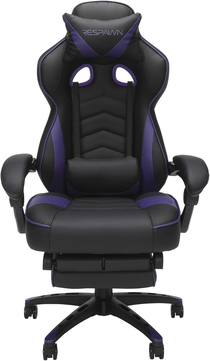 RESPAWN 110 Ergonomic Gaming Chair with Footrest Recliner - Racing Style High Back PC Computer Desk Office Chair - 360 Swivel Adjustable Lumbar Support Headrest Pillow Padded Armrests 2019 Purple