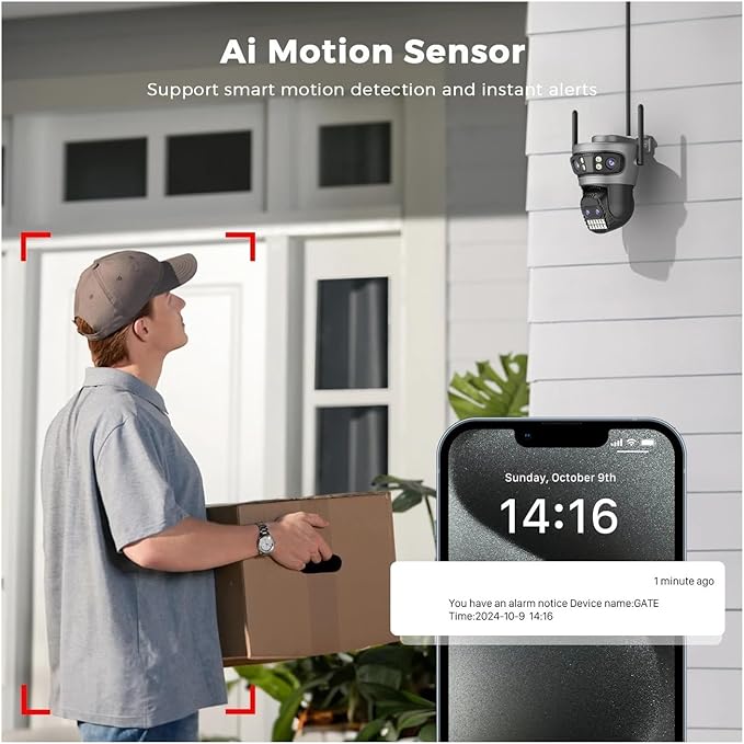16MP WiFi Camera IP PTZ Three Screen 180° Wide Angle Auto Tracking 10X Digital Zoom 20MP Security Protection(AU Plug16MP with 128G Card)