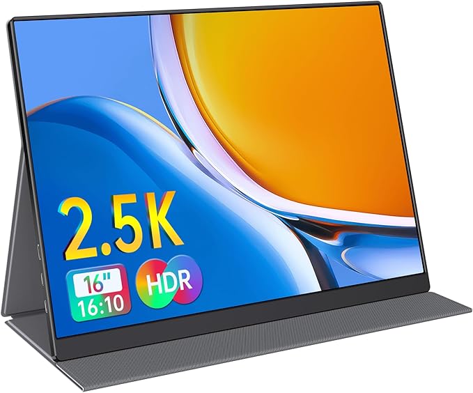 Portable 16.0 QHD 2.5K Laptop Monitor - USB C HDMI Gaming Ultra-Slim IPS Display w/Smart Cover &amp Speakers HDR Plug&ampPlay External Monitor for Laptop PC Phone Mac Xbox PS5/PS4 Switch