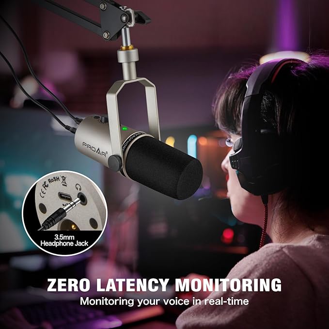 USB/XLR Podcasting Dynamic MicrophoneProfessional USB Gaming Microphone for PC Computer with Noise CancellingMetal XLR Streaming Mic Kit for VocalInstruments RecordingVoice OverYouTube