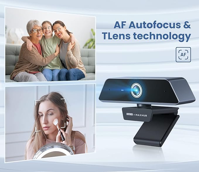 Enther &amp MAXHUB Webcam 4k Webcam with Microphone for Computer with Noise-Canceling Mic Fast Auto Focus and Full HD Auto Light Correction Works with Microsoft Teams Zoom Skype Stream