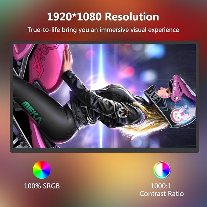 18.5 inch Portable Monitor + Sleeve 120Hz 1080P100% sRGB FHD HDR USB HDMI with VESA Ultra Slim Portable Laptop Office Monitorfor Computer Switch Phone Game Devices