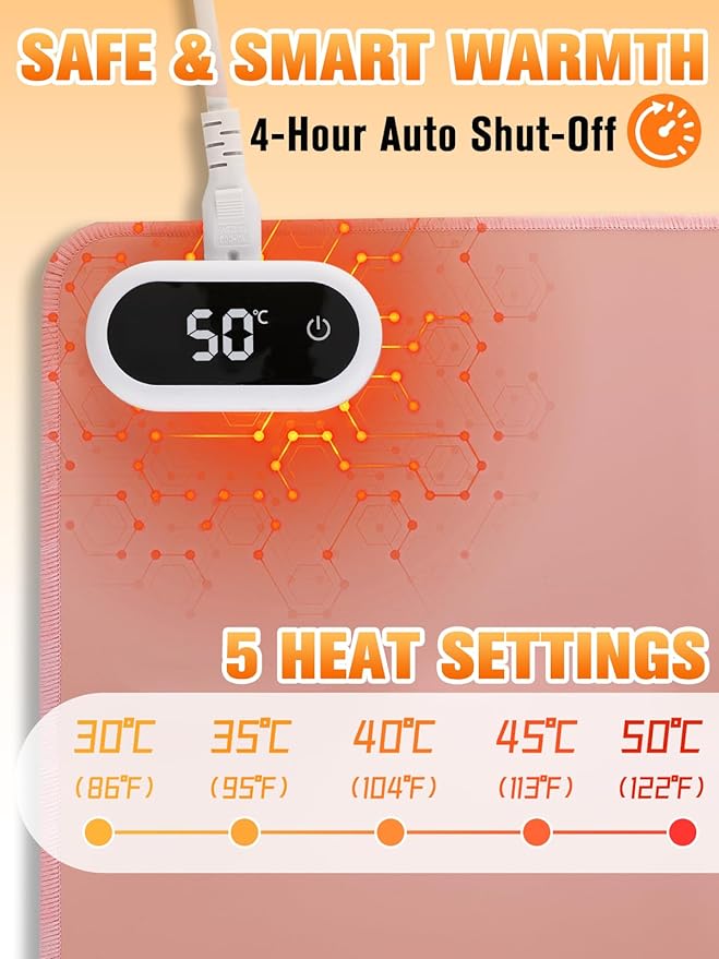 Large Heated Gaming Mouse Pad Gamer Gifts - 5 Levels Heating &amp Timed Auto Shut-Off Heated Desk Pad Mat for Keyboard Winter Gaming Accessories Christmas for Women Girls 31.5''x13'' Pink