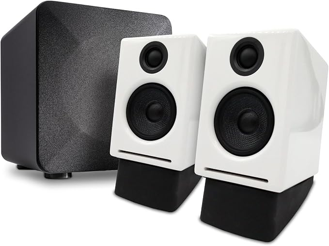 Audioengine A2 White Computer Speakers with 210W S6 Subwoofer and DS1 Stands