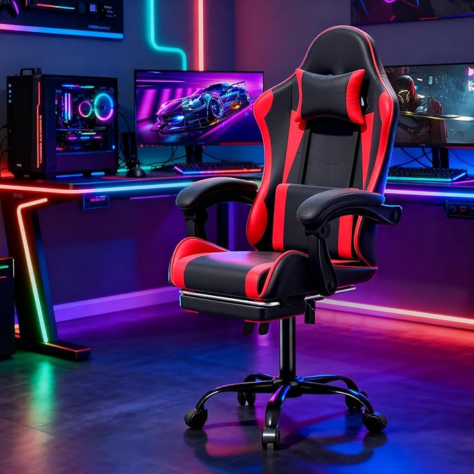 Magshion Gaming Chair Ergonomic Computer Chair with Linkage Armrests Height Adjustable Video Game Chair with Footrest and Headrest for Silla Gamer and Adults 350 Lbs Capacity Red