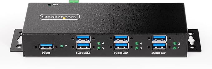 StarTech.com 7-Port Managed USB Hub with 7X USB-A Heavy Duty with Metal Industrial Housing ESD &amp Surge Protection Wall/Desk/Din-Rail Mountable USB 3.0/3.1/3.2 Gen 1 5Gbps TAA