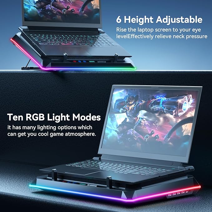 ICE COOREL Gaming Laptop Cooling Pad with Powerful Turbofan Laptop Fan Cooling Pad for Laptop 15-21 Inches RGB Laptop Cooler Stand with 8 Height Adjustable Infinitely Variable Speed LCD Screen