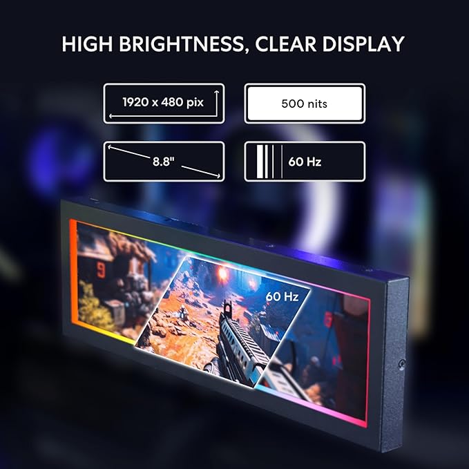 Lian Li 8.8 Universal Screen for PC - Adjustable Mounting for Any Computer Setup - Customizable ARGB Frame - PC Temperature Display Panel - LCD Screen Display - Mini Monitor - SM088X (US88 v1 Black)
