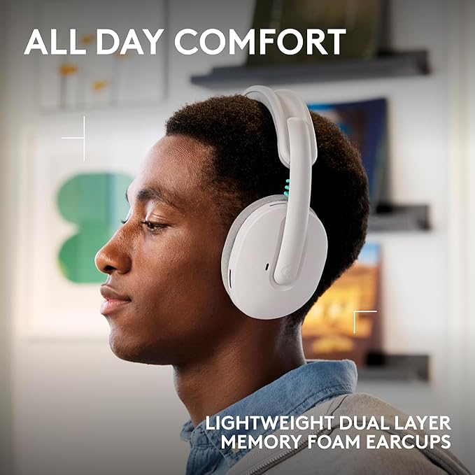 Logitech G325 Lightspeed Wireless Bluetooth Gaming Headset All-Day Comfort Built-in Mic with Noise Reduction 24-Bit Audio 24+ Hr Battery Life for PC PlayStation Switch Mobile – White