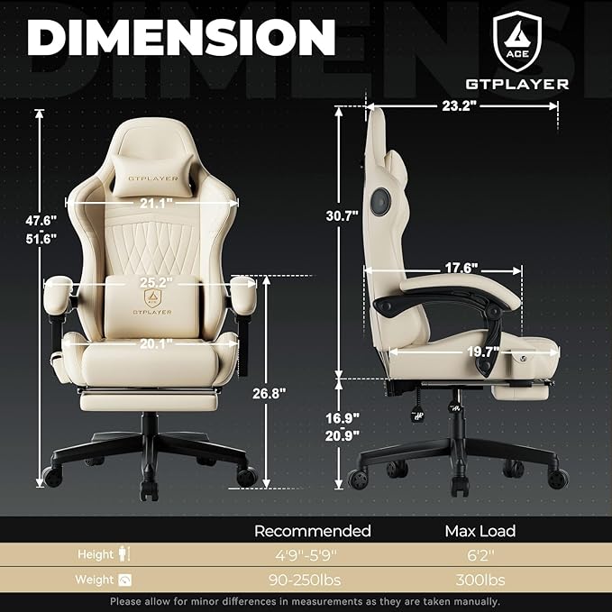 GTPLAYER ACE-PRO Music Gaming Chairs – Built-in Speakers App Support &amp Bluetooth Control Computer Game Chairs with Footrest for Adults Ergonomic Reclining Silla Linkage Armrest Ivory