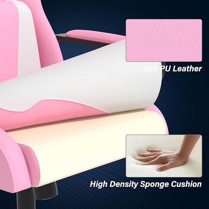 Gaming ChairSwivel Rolling Gaming Chair for AdultsErgonomic PC Gaming Chair PinkHeight Adjustable Computer ChairPU Leather Computer Chair with Headrest and Lumbar Support