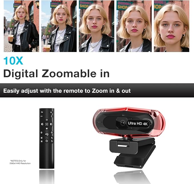 4K Webcam for PC 4K Webcam with Remote Control and RGB Light Autofocus Streaming Camera for PC/Mac Plug and Play Computer Camera for Zoom/Skype/YouTube/Meeting
