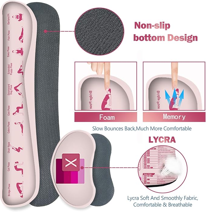 ARTSO Excel Shortcut Keys Mouse Pad Set Extended Large XL Cheat Sheet Gaming Mousepad with Wrist Rest Support Non-Slip Stitched Edge Keyboard Mat Pink