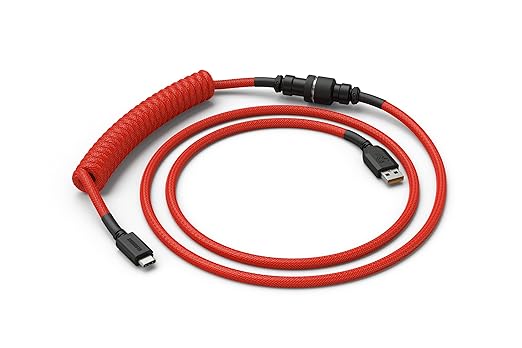 GLORIOUS Coiled Keyboard Cable – Coiled USB C Cable Artisan Braided Cables for Mechanical Gaming Keyboard Coiled Cable - Custom Keyboard Cable (Red)