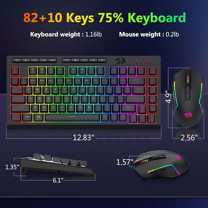 Redragon Wired Gaming Keyboard and Mouse Combo RGB Backlit 75% Mini Macro Membrane Keyboard with Anti-Ghosting &amp Multimedia Keys + 8000 DPI Programmable Optical Mice for PC Laptop