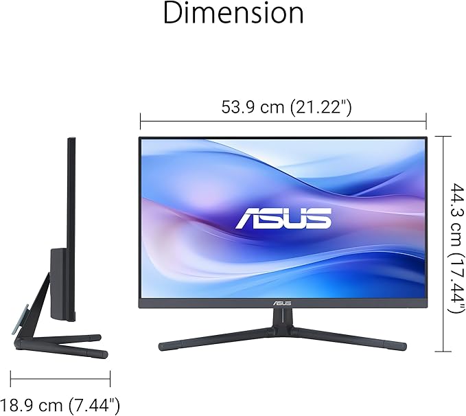 ASUS 24” 1080P Eye Care Monitor (VU249CFE-B) - Full HD IPS 100Hz Adaptive-Sync USB-C Ambient Light Sensor Height Adjustable Cable Clip EyeCare+ Technology 3 Year Warranty Quiet Blue Color