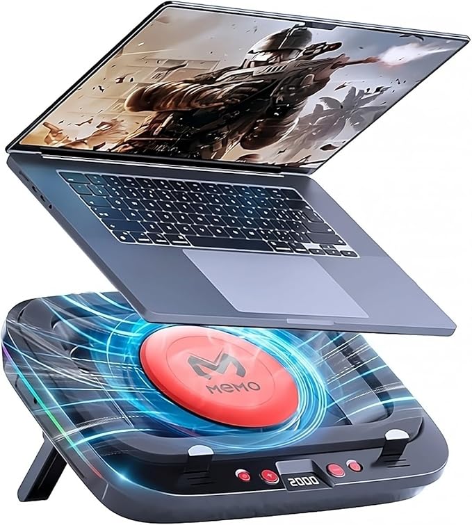 Gaming Laptop Cooler Turbo Fan Stand Compressed Air-Cooling Pad for Notebook 14-18” Advanced Seal Foam Heat Dissipation with RGB Lighting 7-Level Adjustment Dust Protection - Conquer Lag Stay Cool