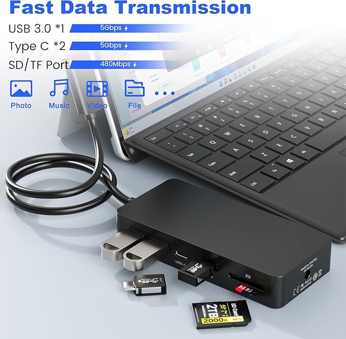 Surface Docking Station with Power Adapter 11-in-1 Surface Dock Dual Monitor 4K HDMI &amp VGA Ethernet USB Hub SD/TF Card Reader for Surface Pro/Laptop/Book (HDMI + VGA)