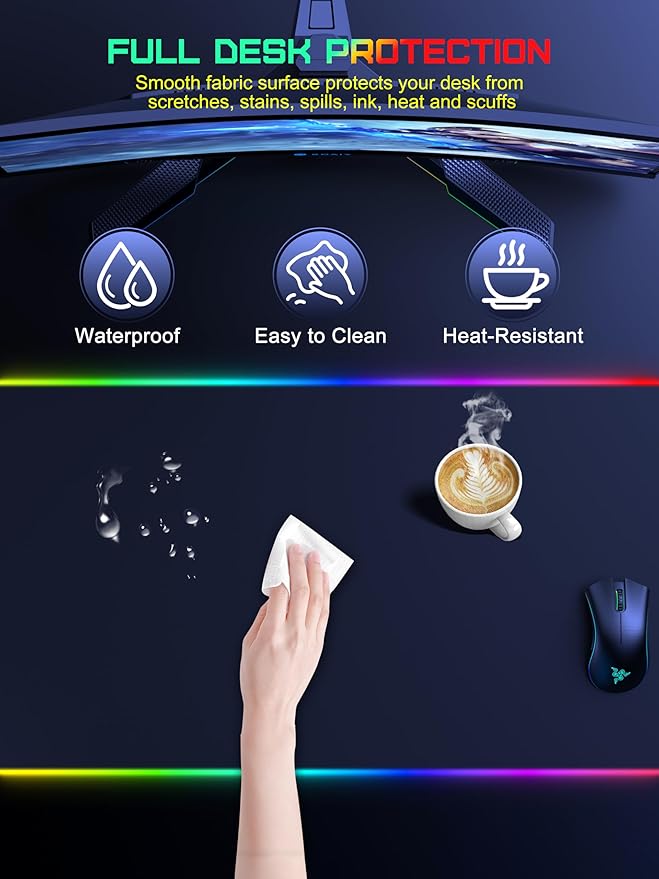 TopMade RGB Gaming Mouse Pad with 15W Wireless Charging 31.5” x 15.8” XXL Large Desk Mat Home Office Keyboard Pad for Desk Waterproof Mousepad with 4 Light Modes &amp 11 RGB Colors Classic Black
