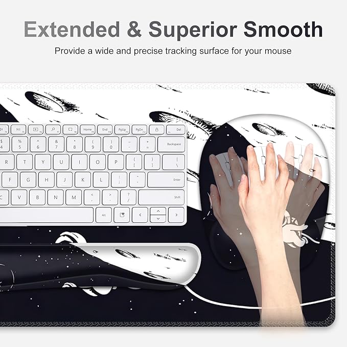 Large Mouse Pad Keyboard Wrist Rest Set Ergonomic Non-slip Washable Wrist Support Waterproof 35.4 x 16 inches Space Astronaut