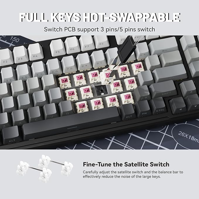ATTACK SHARK X98 Wireless Mechanical Keyboard with NumpadGasket Mount Hot-Swap Pre-lubed Linear SwitchBT 5.0/2.4G/WiredRGB Backlit Computer Gaming Keyboards for PC/Tablet/PS5/Xbox-Moonlight