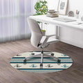 Pale Blue White PU Leather Gaming Chair Mat Round Floor Mats Marine Anchor Striped Background Office Chair Computer Gaming Desk Mat for Rolling Chair Non-Slip Gaming Rug Anchor Diameter 39.4 in