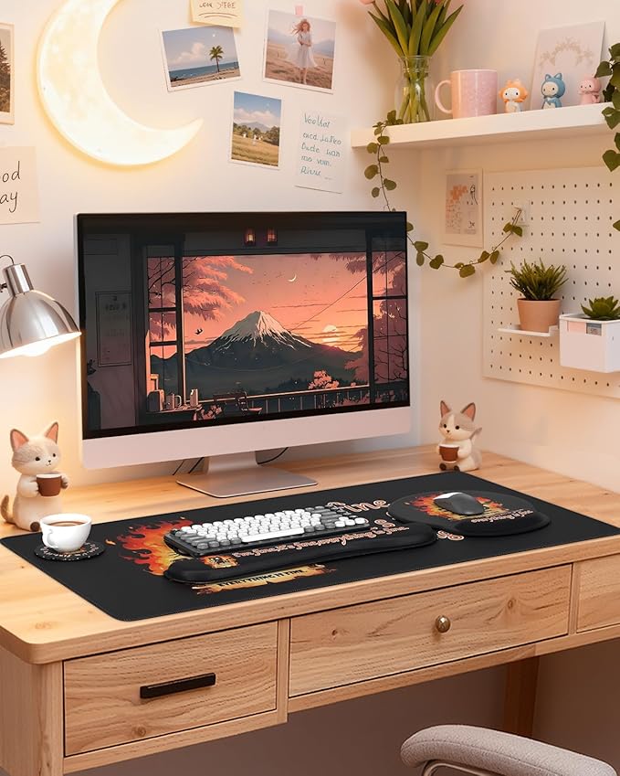 HAOCOO Dumpster Fire Mouse Pad with Wrist Rest Ergonomic Keyboard Wrist Support Large Gaming Desk Mat Set Desk Protector Mat for Office Supplies