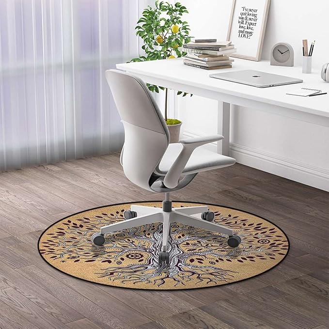 Cream BrownRound Area Rug Swivel Chair Mats Vintage Modern Graphic of an Aged Plant Under Computer Desk Floor Protector for Rolling Chairs Non Slip Anti Scratches Tree of Life Diameter 35.5 in