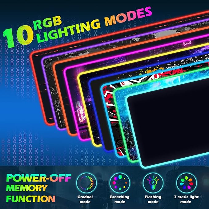 ToLuLu RGB Gaming Wireless Charging Mouse Pad 5/7.5/10/15W 10 Light Modes LED Mouse Pad Computer Keyboard Mat Mousepad 800x300x4MM Extended Large Desk Mat for Gaming MacBook Laptop PC Black