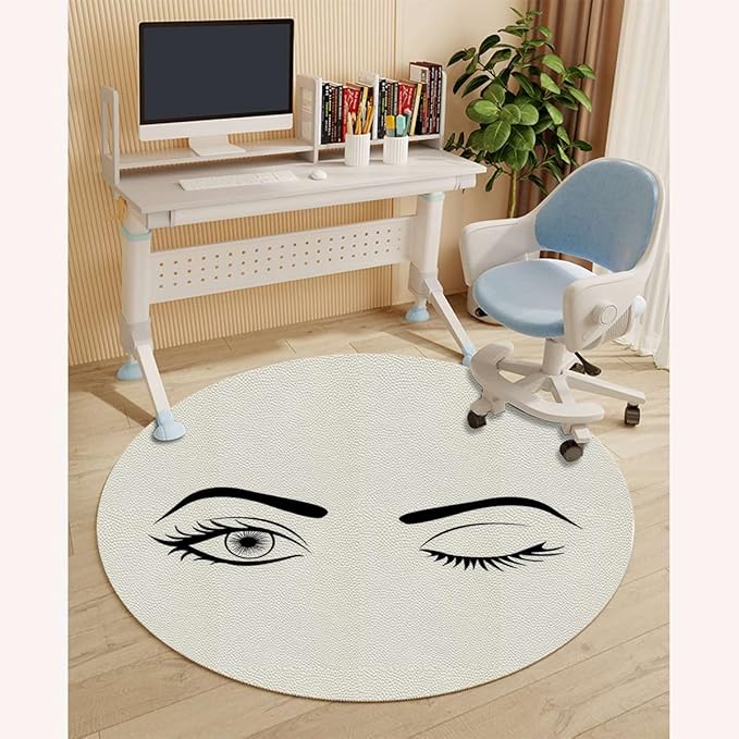 Black Lilac PU Leather Office Chair Mat for Hardwood Floors Eyelash Cartoon Style Dramatic Easy Glide Floor Protector Mat for Office Chairs Woman Eyes Diameter 39.4 in