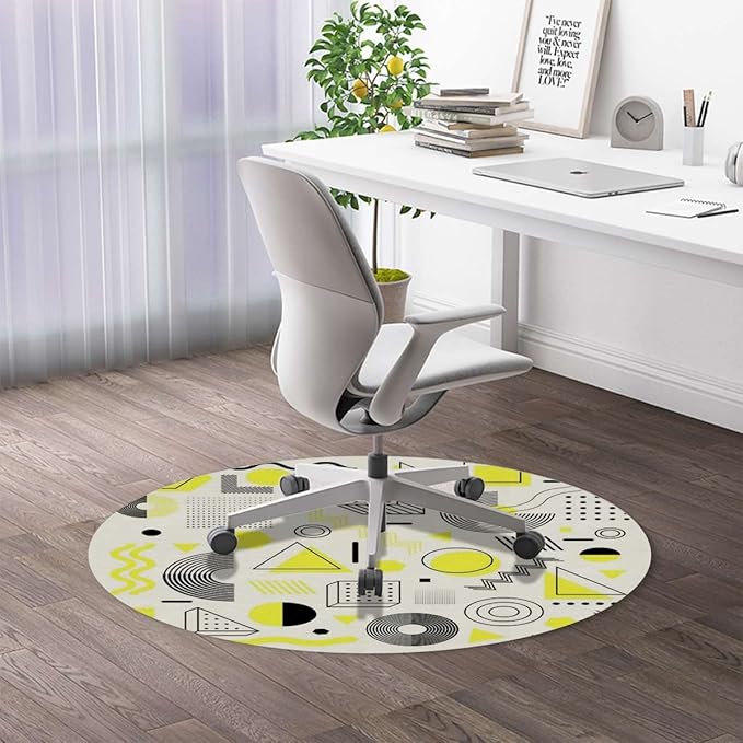 Yellow PU Leather Chair Mat for Hard Floors 90s Geometric Pattern Navy Protects FloorsSuitable for HomeWorkGameNon-Slip Not Stuck WheelEasy to Clean Valentines Diameter 59 in