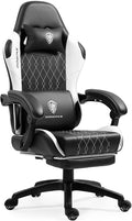 Dowinx Gaming Chair with Massage Lumbar Support and Footrest Gaming Chairs for Adults Ergonomic Computer Chair High Back with Pocket Spring Cushion Swivel Recliner with Headrest Black and White