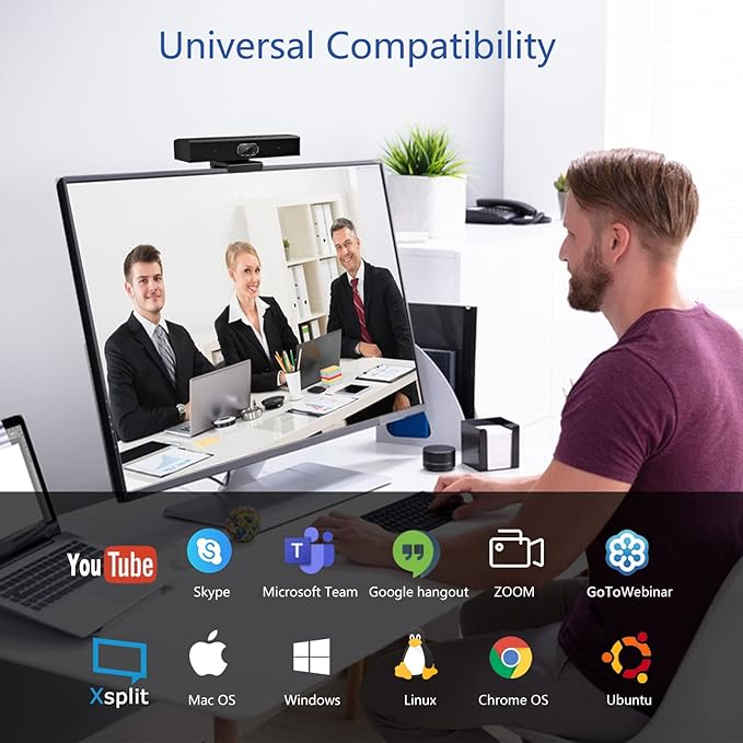Conference Room Camera 3-in-1 1080p Full HD Webcam with Microphone and Speaker USB Plug and Play Wide Angle Video Conference Camera for Desktop Laptop Mac PC (Black)