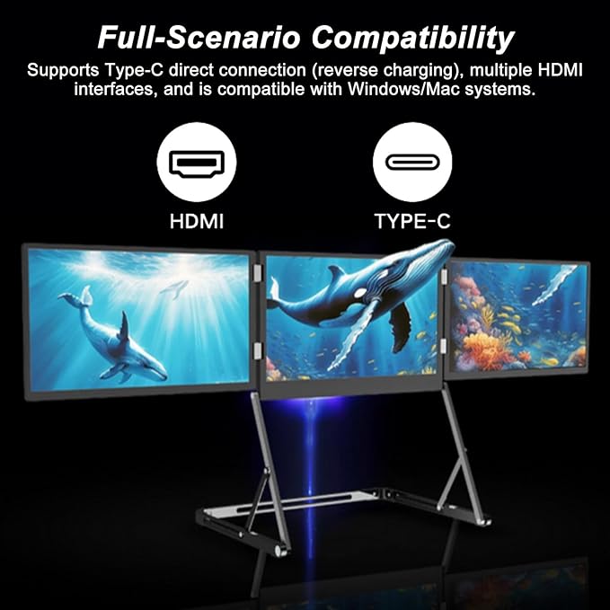 100% sRGB 1080P IPS Laptop Screen Extender Triple Monitor 15.6 Foldable Portable Display for Laptop Height Adjustable