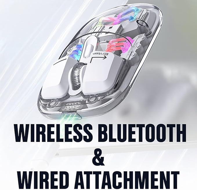 Sahara - Wireless Mouse | Transparent Shell LED Lights | Rechargable Battery | USB &amp Type C Adapter | Glacier Pro Series | Clear
