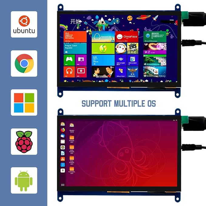 7 Inch IPS LCD Touch Screen Display Panel 1024×600 Capacitive Screen HDMI Monitor for Raspberry Pi5/Pi4/Pi3/ZERO W BB Black Windows 10 8 7