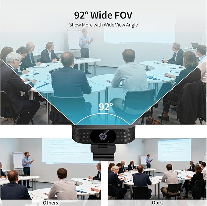 1080P Wireless Webcam for PC Webcam with Noise-reducing Mic 92°FOV360° Rotation Plug and Play Wireless Camera Works with Skype Zoom for indoor and outdoor Conference meetings video calls