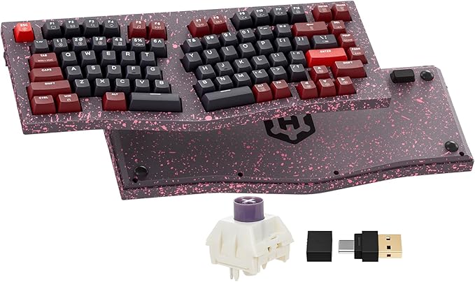 Hexgears F2 - Aluminum Custom Mechanical Keyboard Split Alice 83 Key Layout Ergonomic Keyboard Hot Swappable Creamy Linear Switch BT5.0/2.4GHz/USB-C RGB Backlit for Win/Mac (Burgundy)