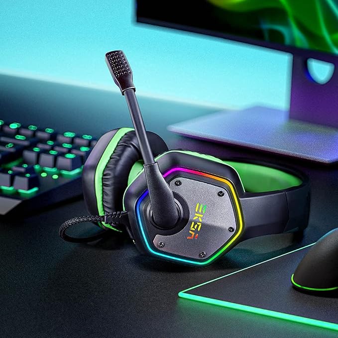 EKSA E1000 Gaming Headset Computer Headphones with Noise Canceling Mic &amp RGB Light Compatible with PC PS4 PS5 Laptop