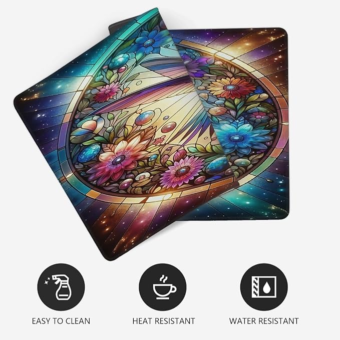 Color Glass Flower Bird Large Mouse Pad Gaming Mousepad Desk Mat for Desktop Computer Keyboard Waterproof Mouse Mat Desk Pad with Non-Slip Base for Game School Office Home 35.4 x 15.7