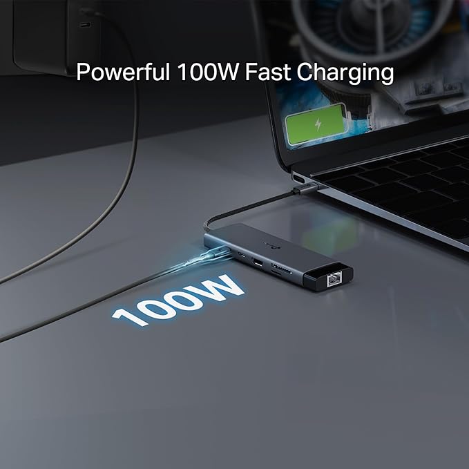 UH9120C 9-in-1 USB Type-C Hub 4K to 60Hz HDMI Ethernet 1Gbps SD and microSD UHS-I 100W AC Adapter 1 USB-C Data Port 3 USB-A Data Ports