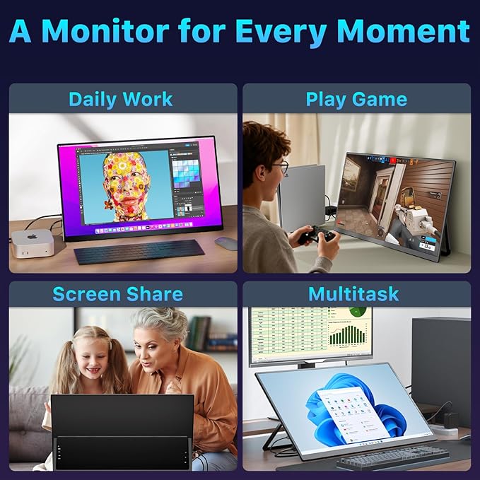 Portable Monitor 23.8 inch 4K 3840X2160 144% sRGB 60Hz HDR HDMI USB-C Travel Monitor for Laptop MacBook PC Surface PS5 Xbox Large External Display with Kickstand &amp Speakers VESA Compatible